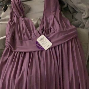Long purple sleeveless v-neck dress